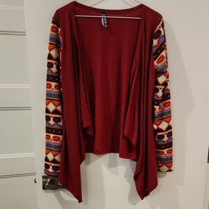 Boho Open Front Cardigan Sweater - Red and Multicolor